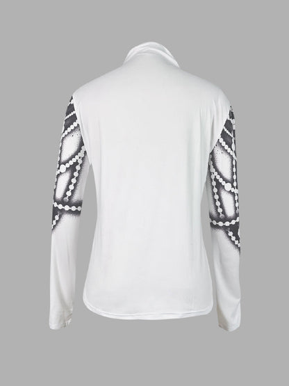 Long Sleeves Skinny Printed Striped High Neck T-Shirts Tops