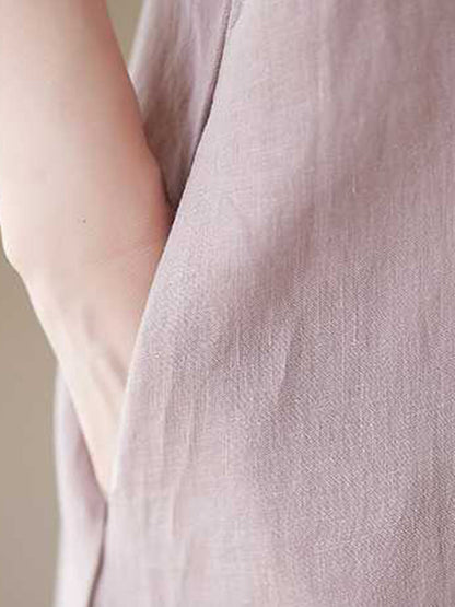 A-Linie Lockere einfarbige Midikleider mit Rundhalsausschnitt 