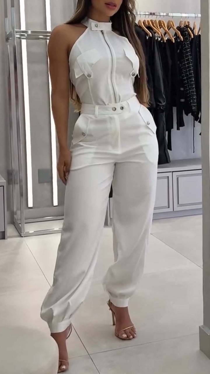 Round neck zipper fashion suit
