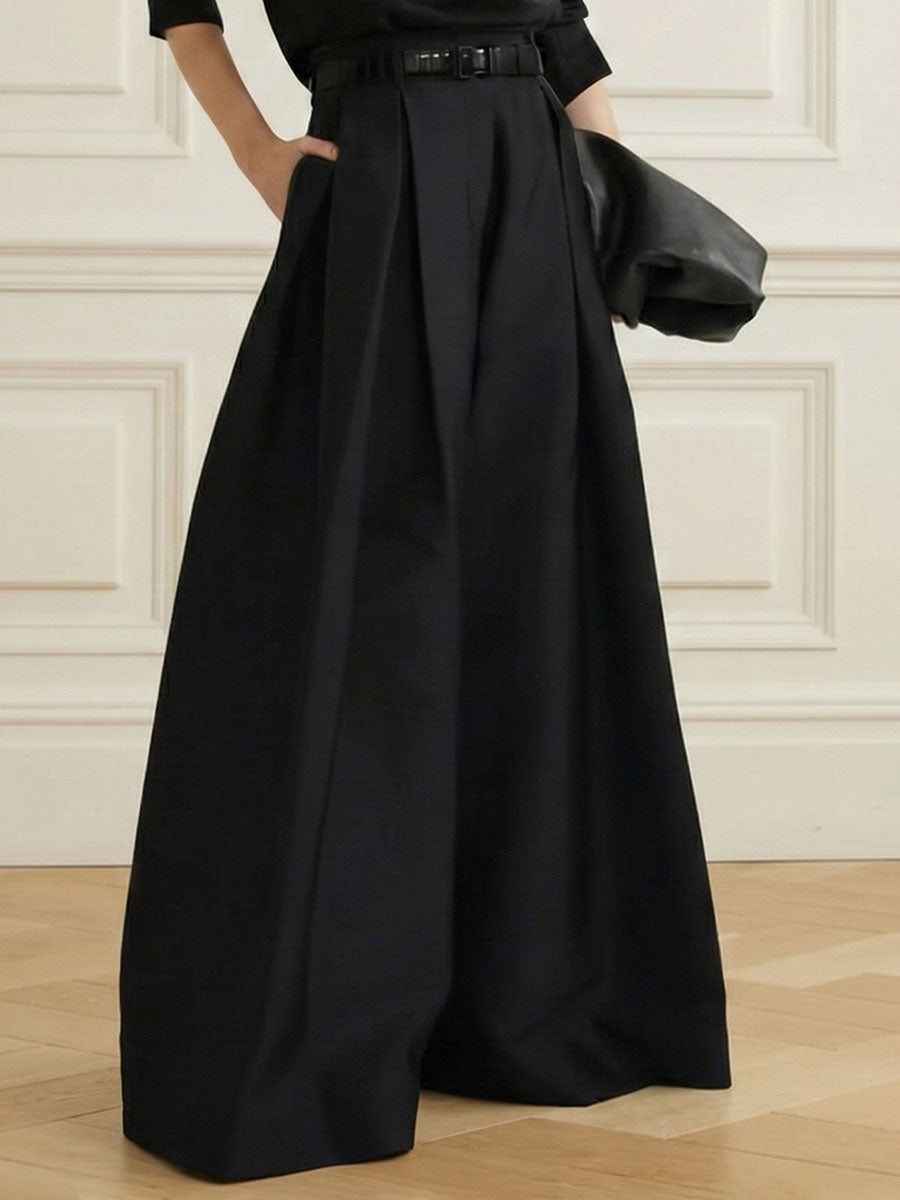 Solid Color Pleated Wide Pants Wide Leg Pants