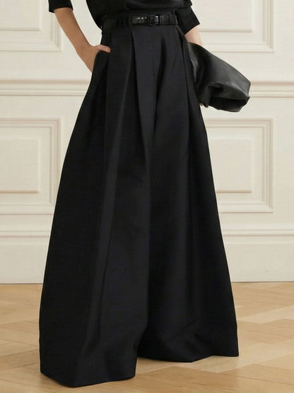 Solid Color Pleated Wide Pants Wide Leg Pants