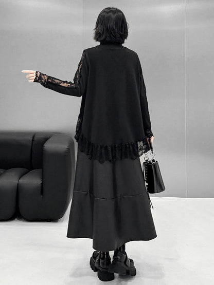 Hipster Long Sleeves See-Through Split-Joint High Neck T-Shirts Tops