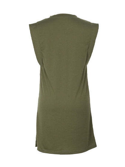 Mini-robes trapèze amples à col rond et fentes de couleur unie 