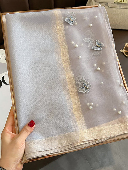 Butterfly Shape Applique Beaded Keep Warm Scarf