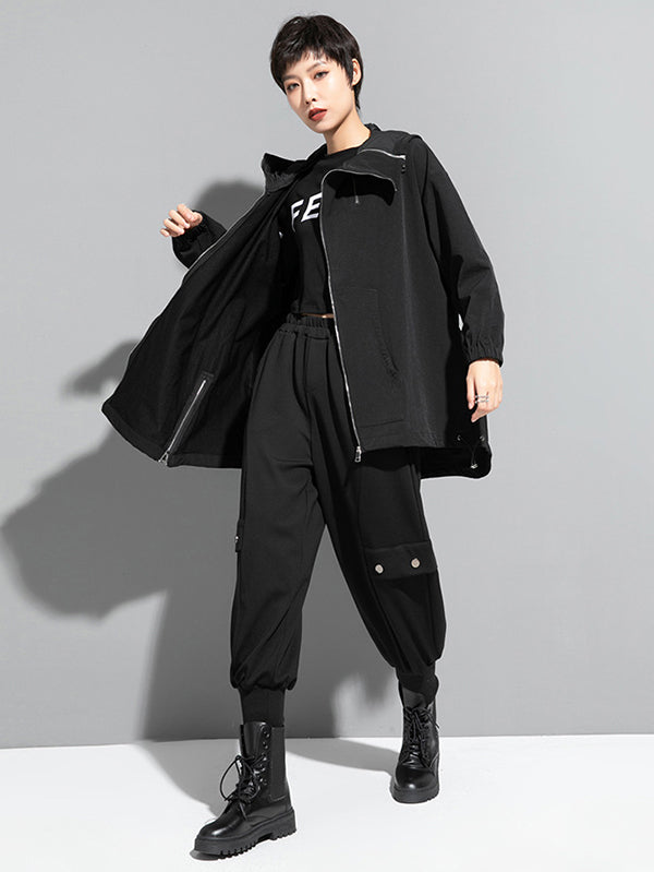 Moderne, unregelmäßige, lockere, einfarbige Oberbekleidung mit Reißverschluss und Kapuze 