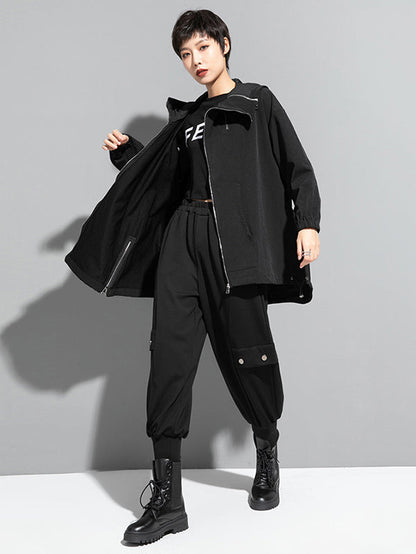 Moderne, unregelmäßige, lockere, einfarbige Oberbekleidung mit Reißverschluss und Kapuze 