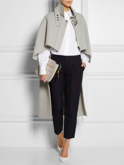 Casual High-Low Loose Solid Color Stand Collar Cape Jackets