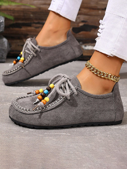 Lace-Up Round-Toe Split-Joint Flat Shoes