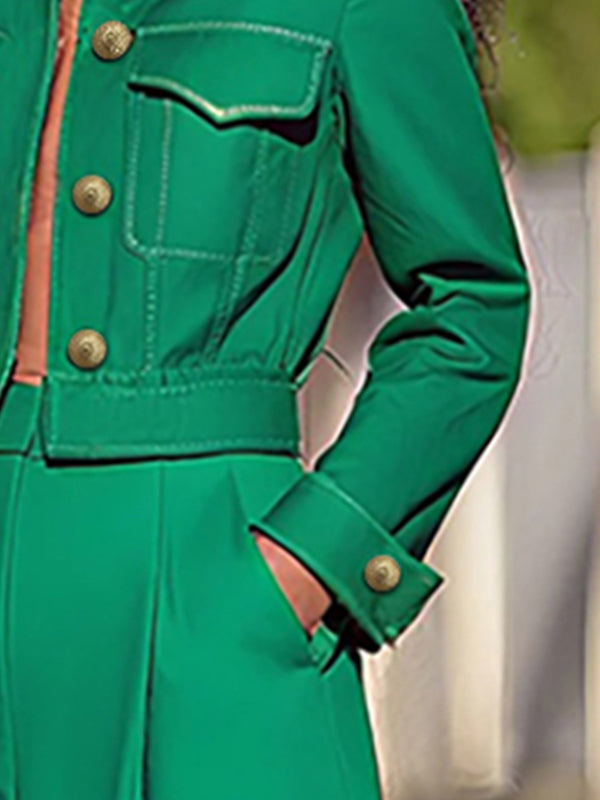 Long Sleeves Split-Joint Lapel Jackets&Coats Outerwear