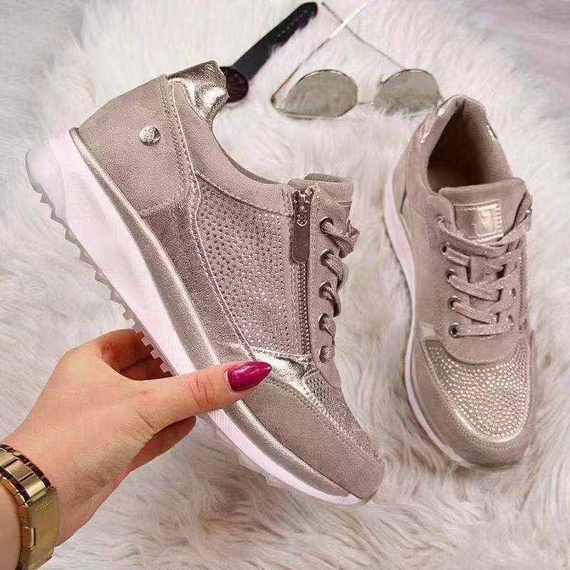 Stella | Women's Rhinestone Zip-Up Lace-Up Fashion Sneakers
