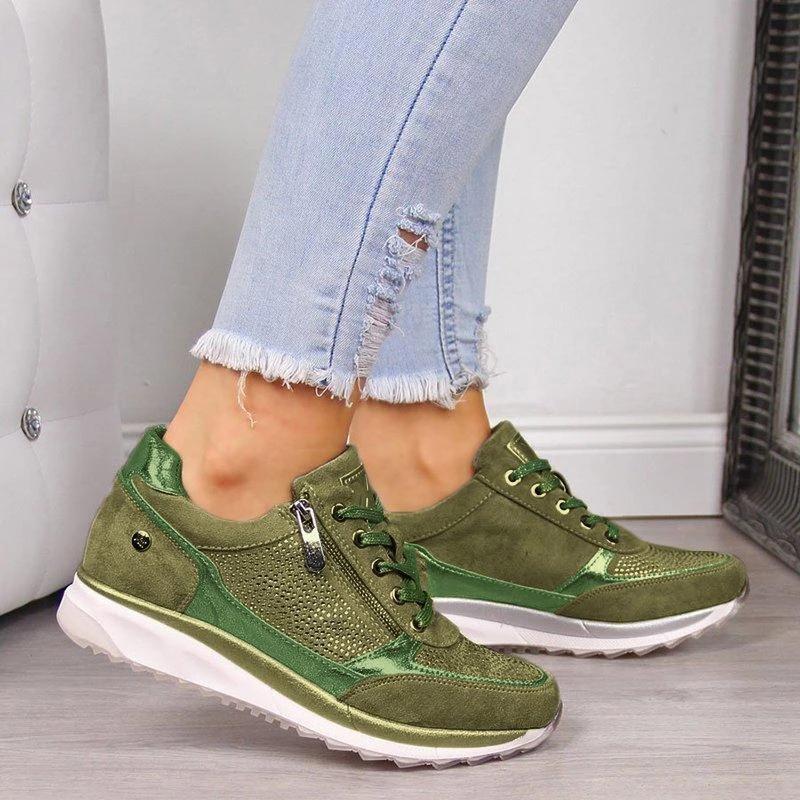 Stella | Women's Rhinestone Zip-Up Lace-Up Fashion Sneakers