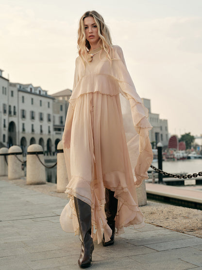 Seraphina | Women's Chiffon Layered Maxi Dress with Cape Sleeves