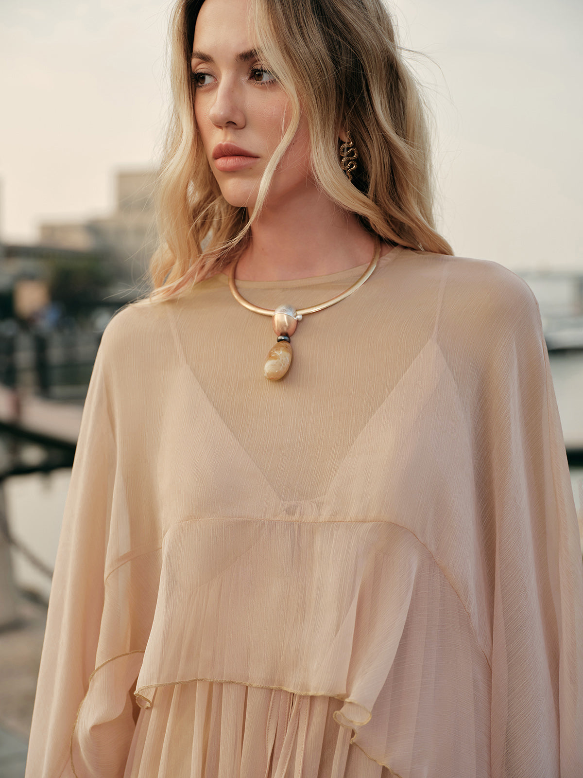 Seraphina | Women's Chiffon Layered Maxi Dress with Cape Sleeves