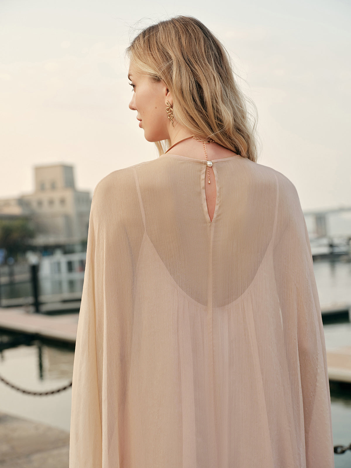Seraphina | Women's Chiffon Layered Maxi Dress with Cape Sleeves