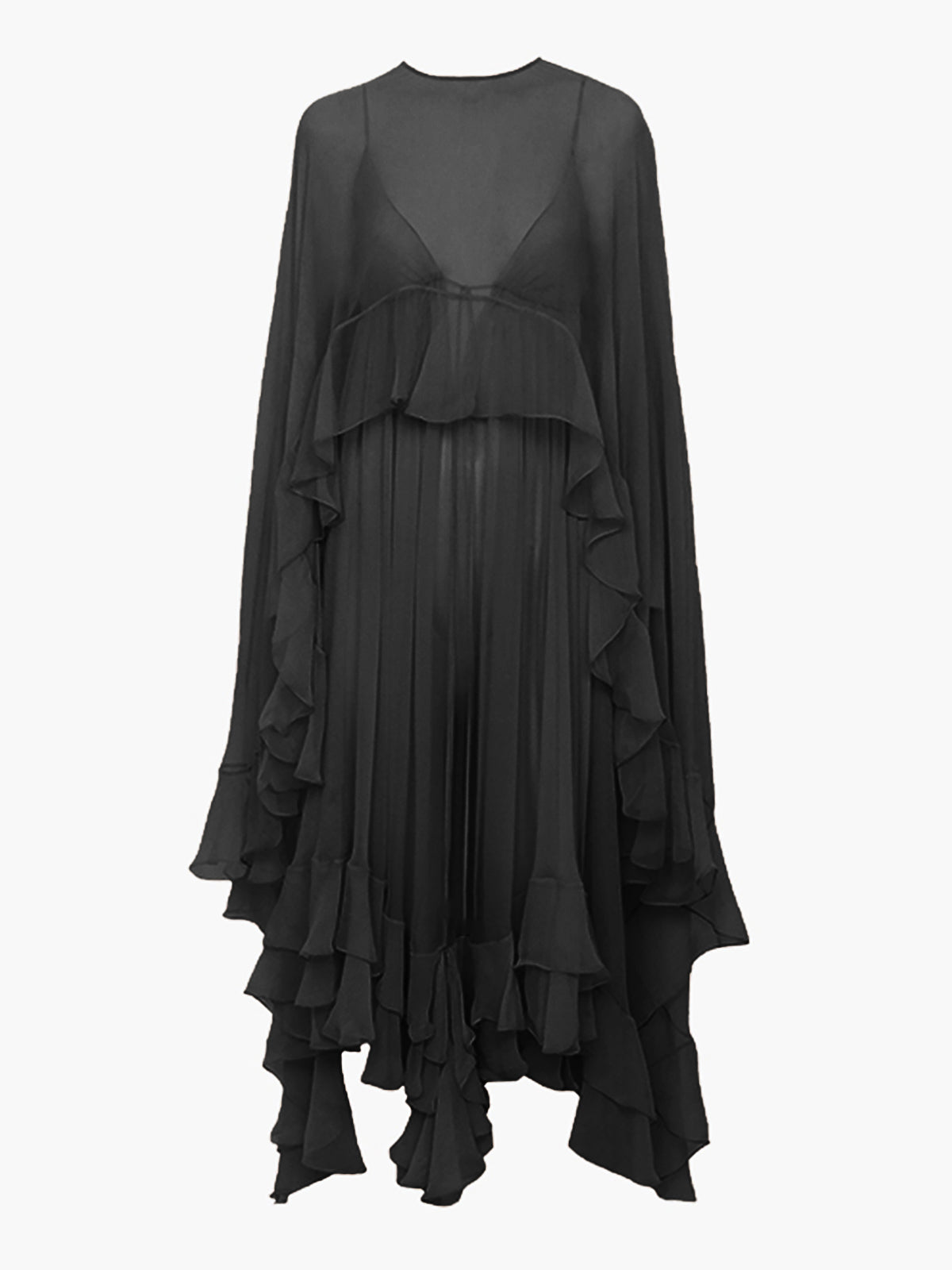 Seraphina | Women's Chiffon Layered Maxi Dress with Cape Sleeves