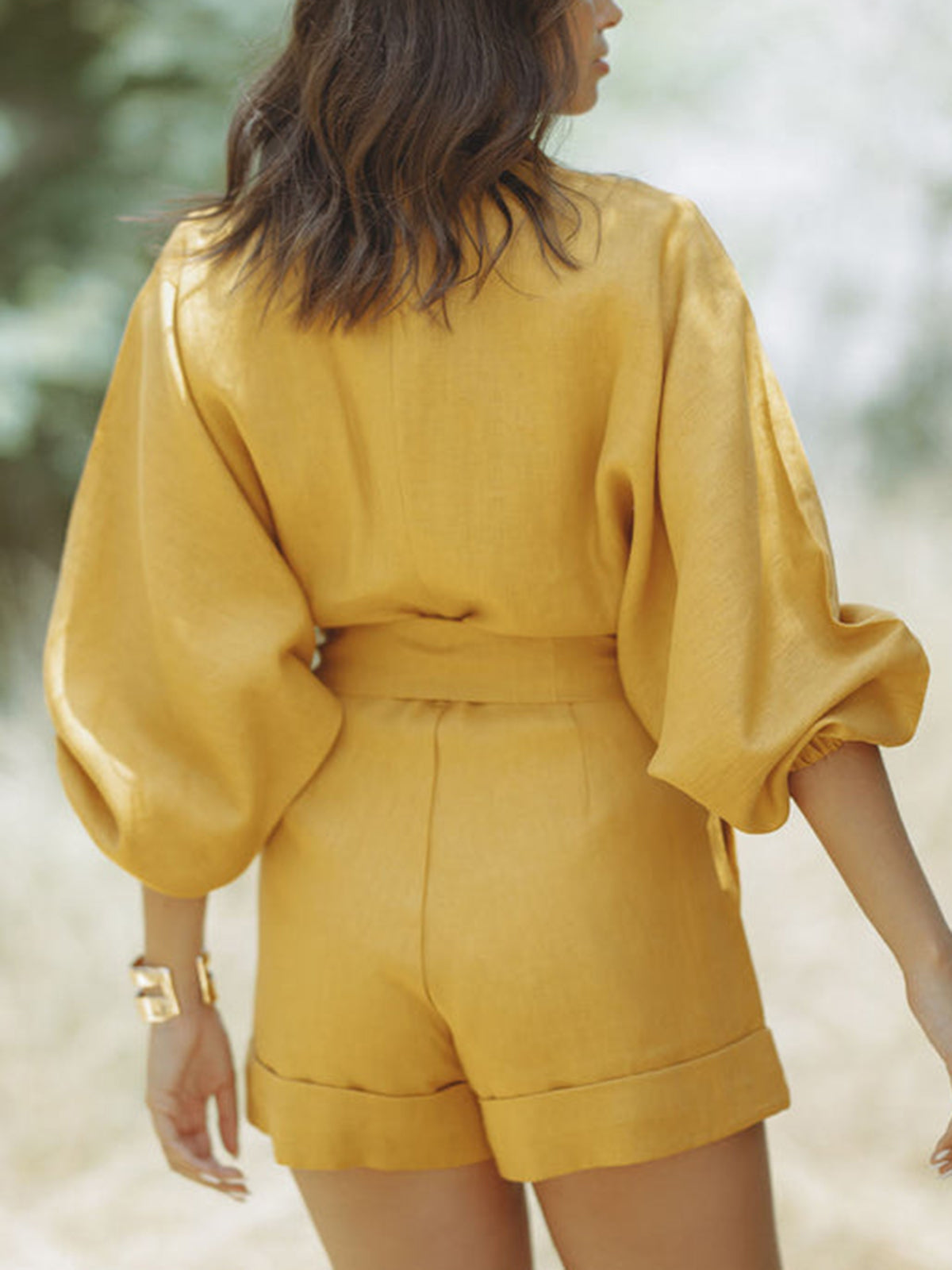 Capri | Women's Casual Belted Long Sleeve Shorts Romper Jumpsuit