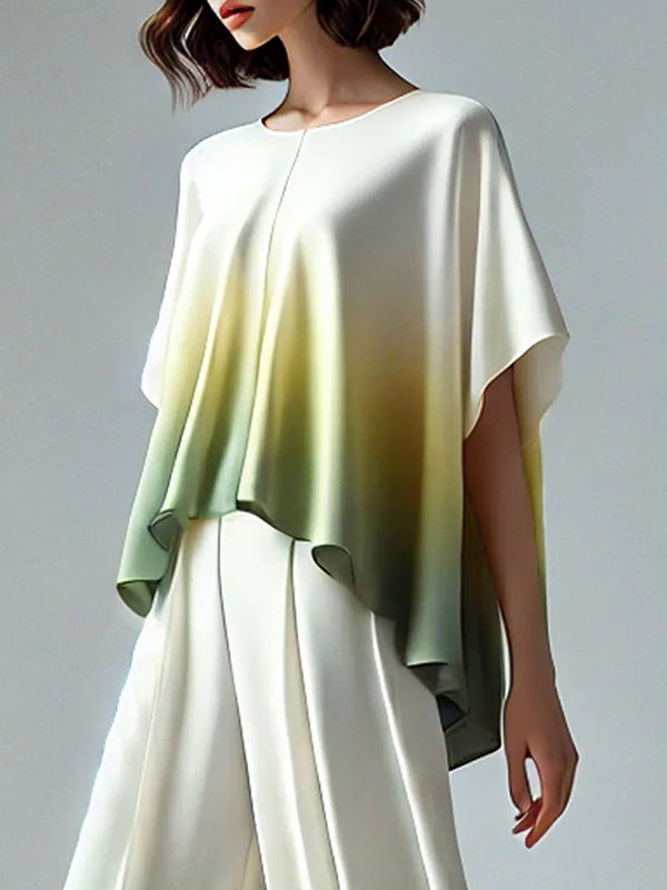 Batwing Sleeves Loose Gradient Split-Joint Round-Neck T-Shirts