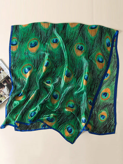 Vintage Peacock Printed Silk Imitation Shawl&Scarf