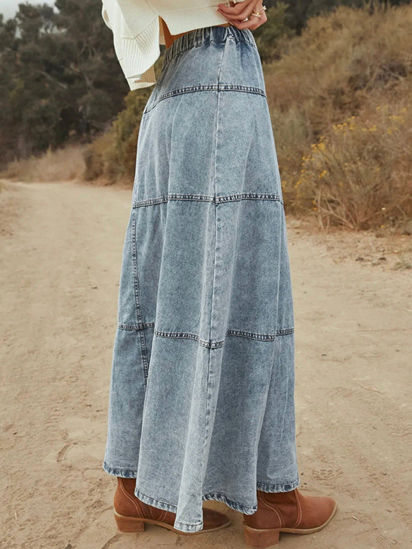 A-Line Loose Buttoned Elasticity Solid Color Skirts Bottoms