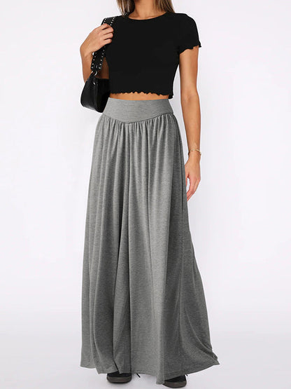 High Waisted Loose Pleated Pockets Solid Color Split-Joint Pants Trousers