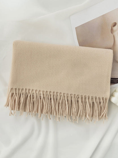 Keep Warm Solid Color Tasseled Shawl&Scarf BEIGE One_size