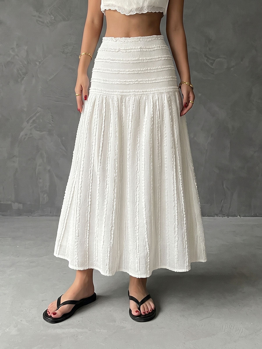 A-Line High Waisted Jacquard Pleated Solid Color Skirts Bottoms
