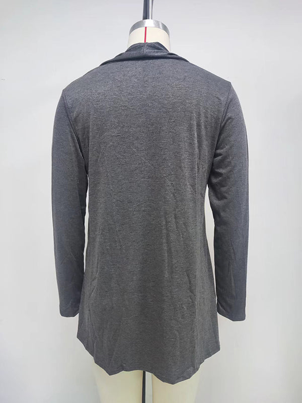 Vêtements d'extérieur amples à manches longues et col affirmé de couleur unie 