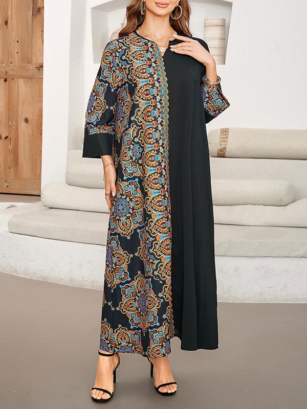 Loose Asymmetric Printed Maxi Dresses