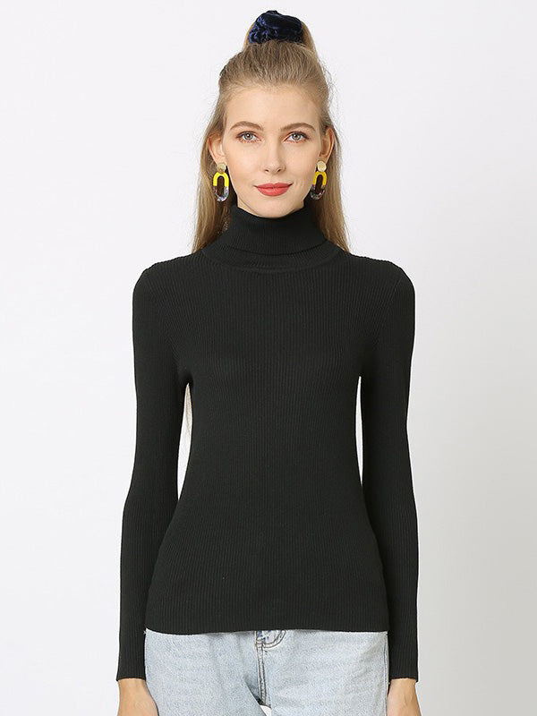 10 Colors Simple Knitting Solid Color High-Neck Pullover