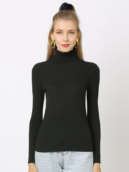 10 Colors Simple Knitting Solid Color High-Neck Pullover