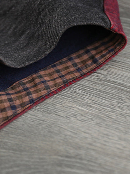 Gilet à capuche sans manches en denim ample et boutonné de couleur contrastée, style rétro artistique 