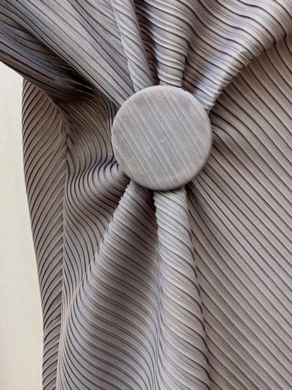 Half Sleeves Irregular Clipping Pleated Solid Color Round-Neck Midi Dresses