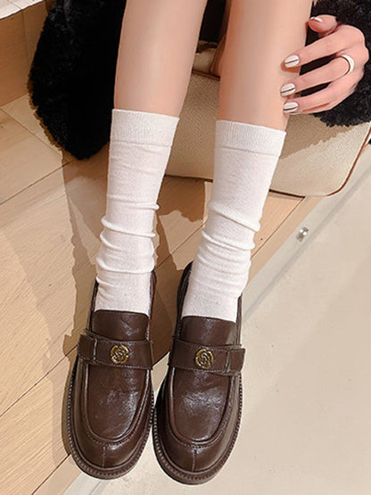 Belt Buckle Round-Toe Split-Joint Loafers