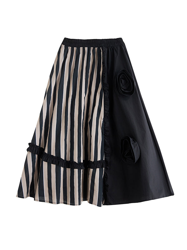 Jupes taille haute élastiques amples à fleurs et à fentes 