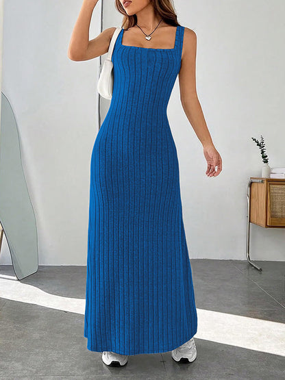 A-Line Loose Solid Color Spaghetti-Neck Maxi Dresses
