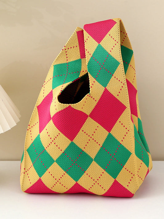 Plaid Contrast Color Satchels Bags
