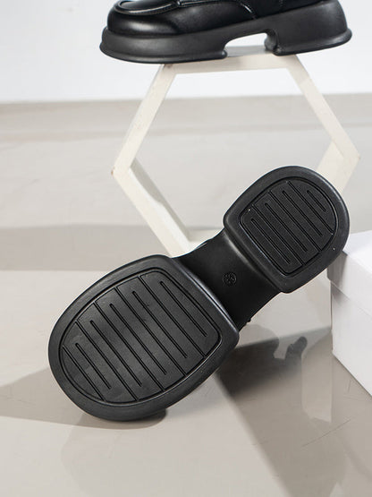 Lace-Up Round-Toe Solid Color Split-Joint Boots