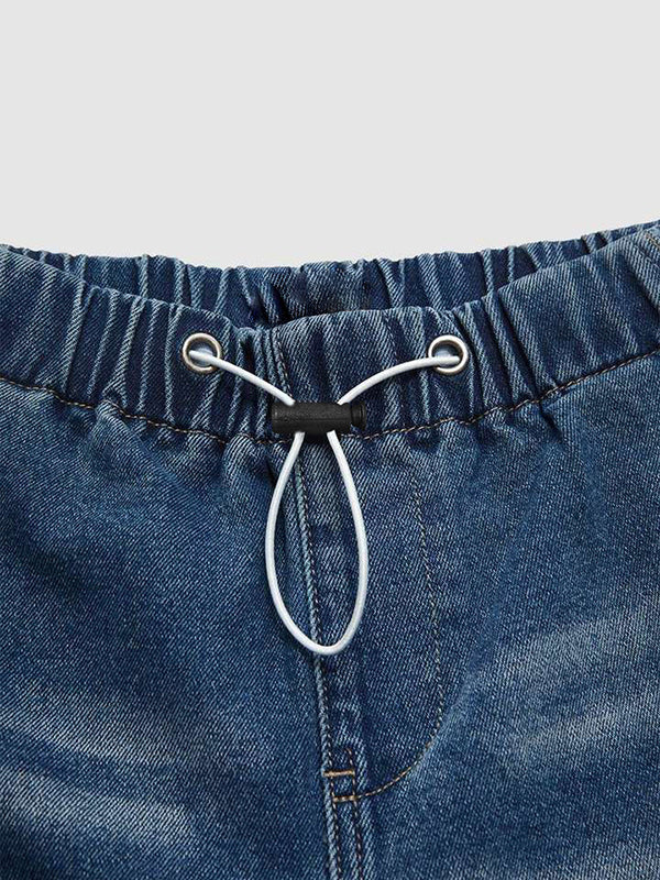 Pantalon en jean taille haute ample avec cordon de serrage et dégradé d'élasticité 
