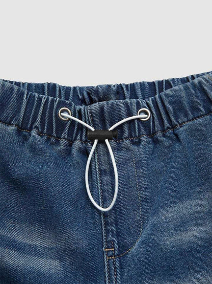 Pantalon en jean taille haute ample avec cordon de serrage et dégradé d'élasticité 