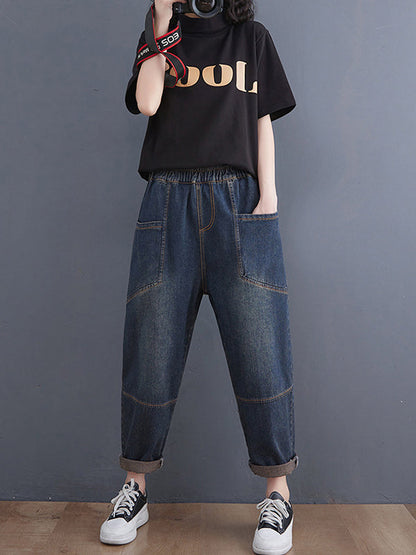 Artistic Retro Loose Elasticity Jean Pants