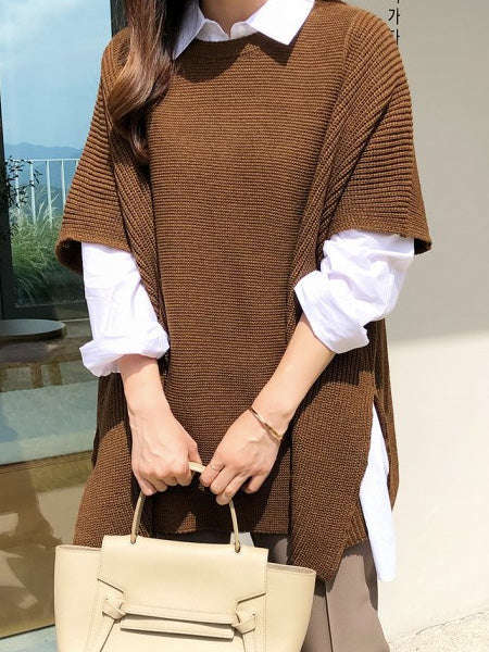 Casual Loose Split-Side Round-Neck Sweater Tops