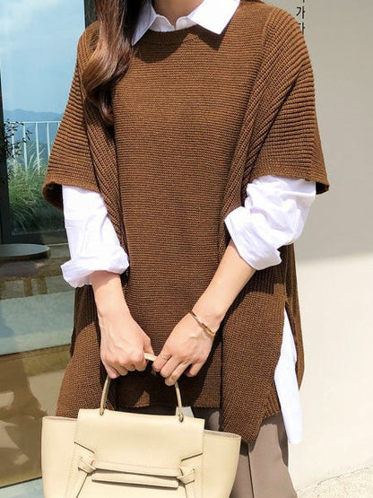 Casual Loose Split-Side Round-Neck Sweater Tops