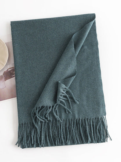 Keep Warm Solid Color Tasseled Shawl&Scarf BLUE GREEN One_size