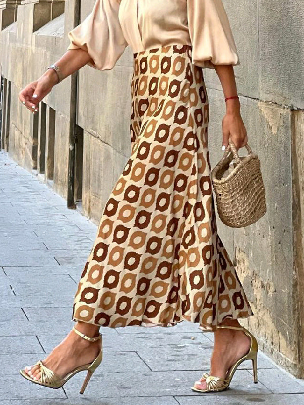 High Waisted Loose Polka-Dot Skirts GOLD