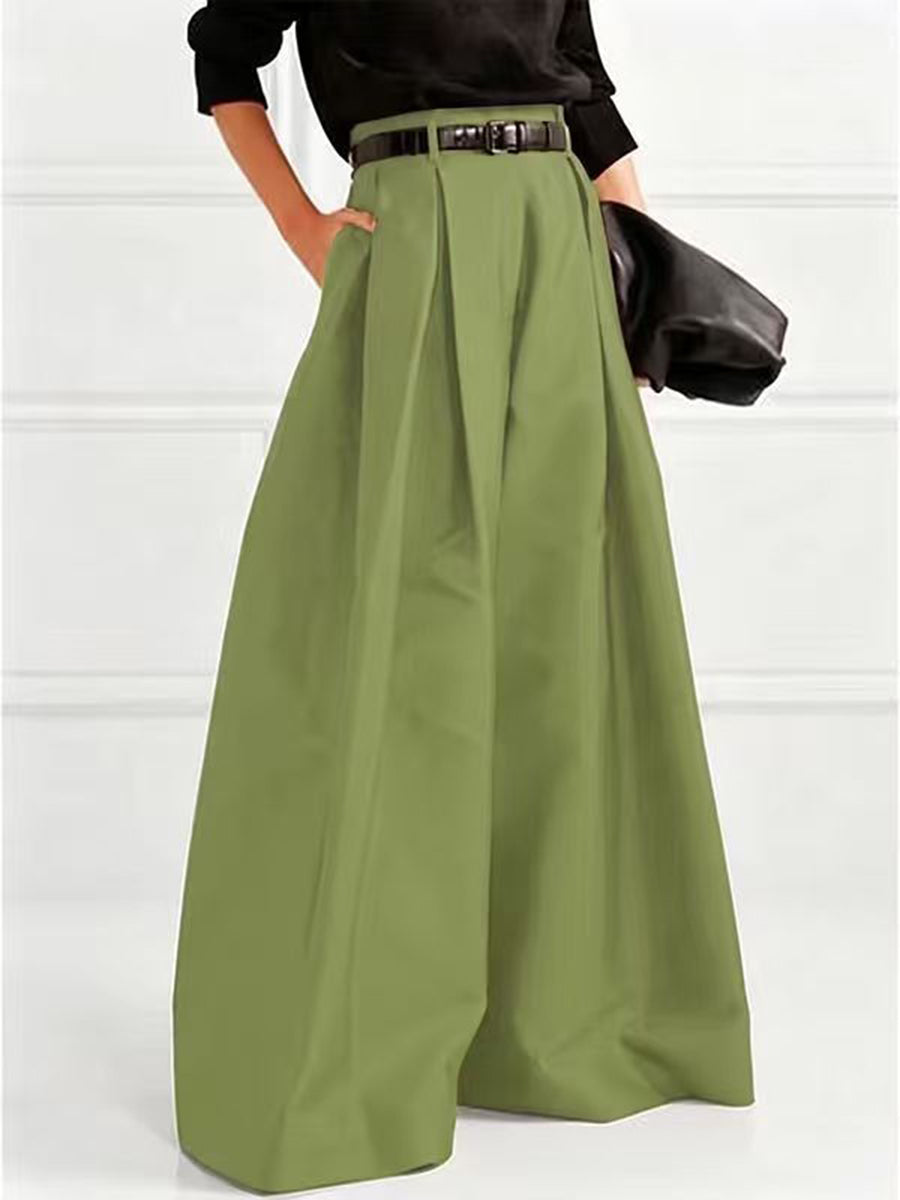 Solid Color Pleated Wide Pants Wide Leg Pants