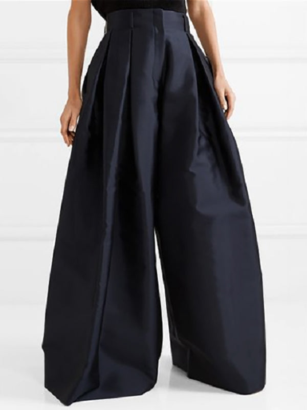 Solid Color Pleated Wide Pants Wide Leg Pants
