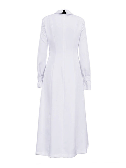 Robe chemise longue à manches évasées et boutonnée, couleur unie, fendue sur le côté et à revers 