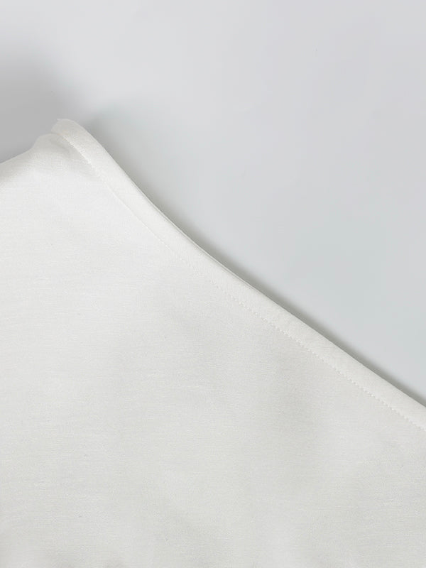 Robe longue asymétrique à manches longues et col asymétrique, couleur unie 