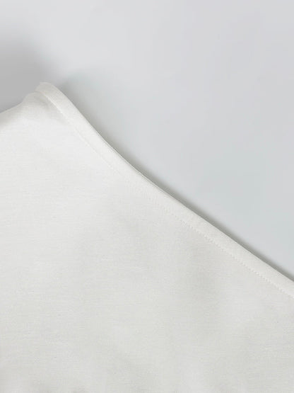 Robe longue asymétrique à manches longues et col asymétrique, couleur unie 