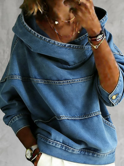 Split-Joint Solid Color Pockets Loose Long Sleeves Hooded Hoodies&sweatshirt Tops